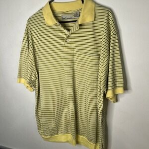 VTG Sun Casuals Polo Shirt Mens XL Yellow Striped  Short Sleeve Pocket Top